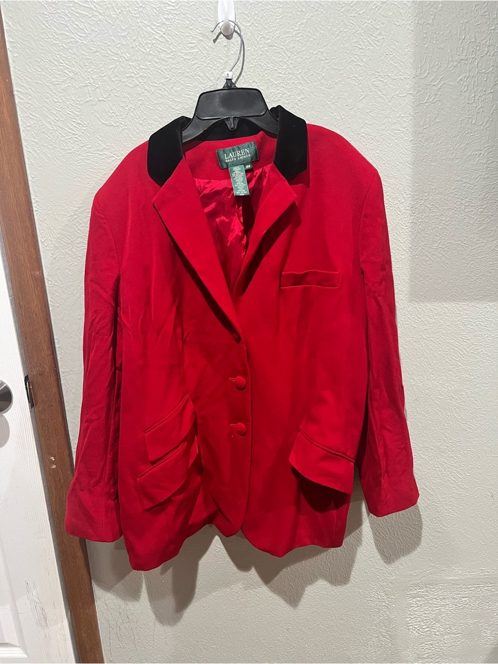 Lauren Ralph Lauren Red Velvet Blazer with Black Collar Wool Blend Size 18W EUC